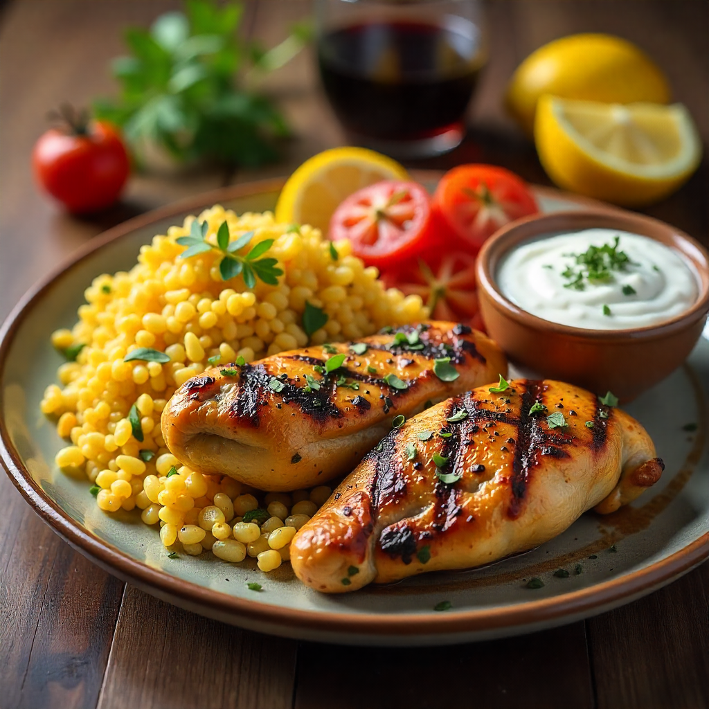 Bis Bas Mediterranean Grill Chicken Platter with Rice and Vegetables